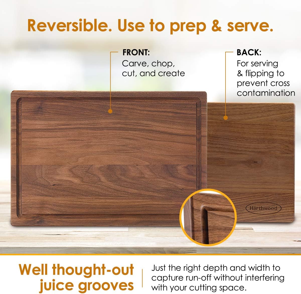 Walnut Wood Cutting Board with Juice Groove, Pack of 2 Y496784