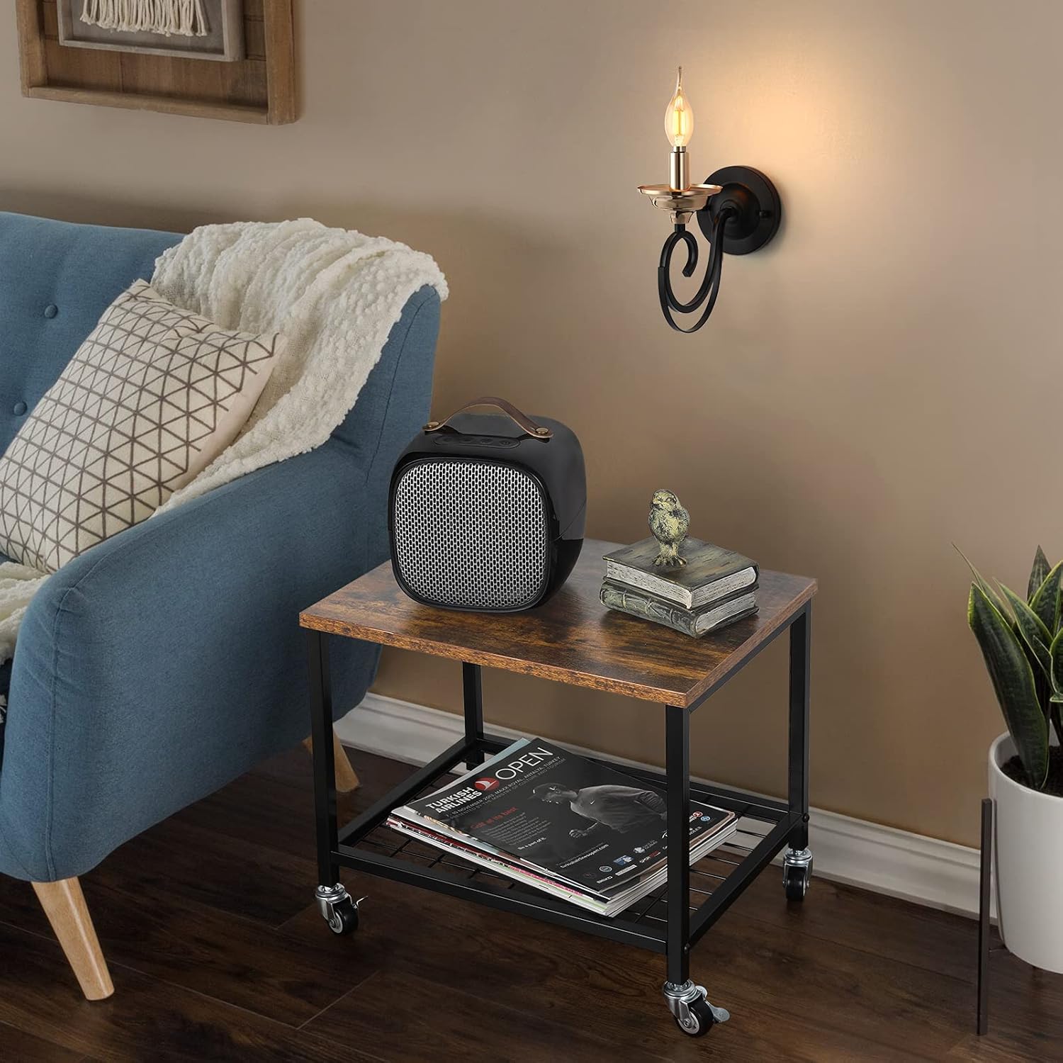 Rustic Brown and Black 2 Tier Printer Stand with Lockable Casters K127