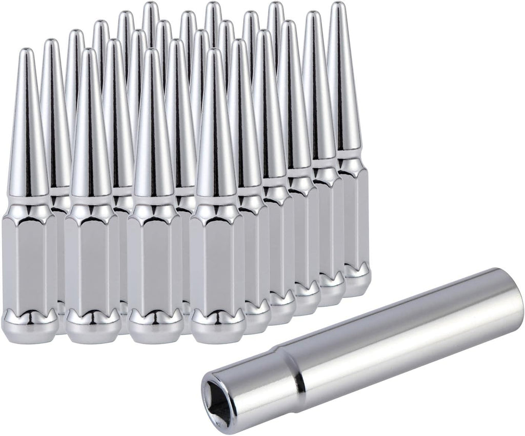 M14x1.5 Spike Lug Nuts with Cone Seat, 3/4" 19mm Hex, Chrome, Set of 24 R445933