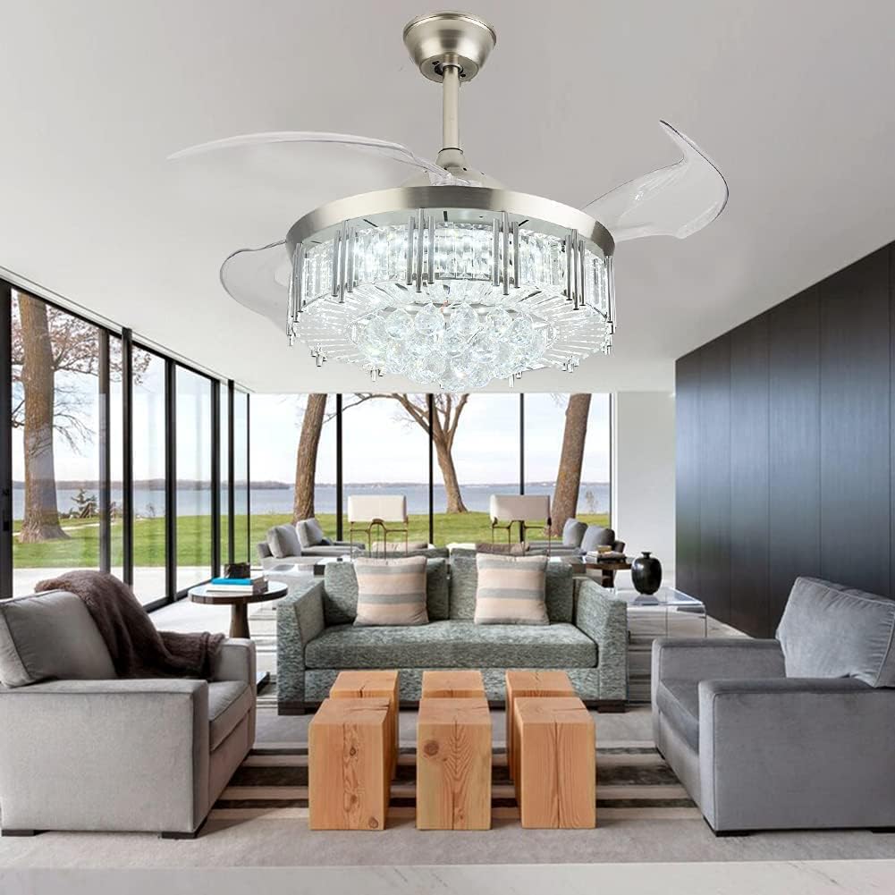 Silver Retractable LED Chandelier Ceiling Fan with Light E9220