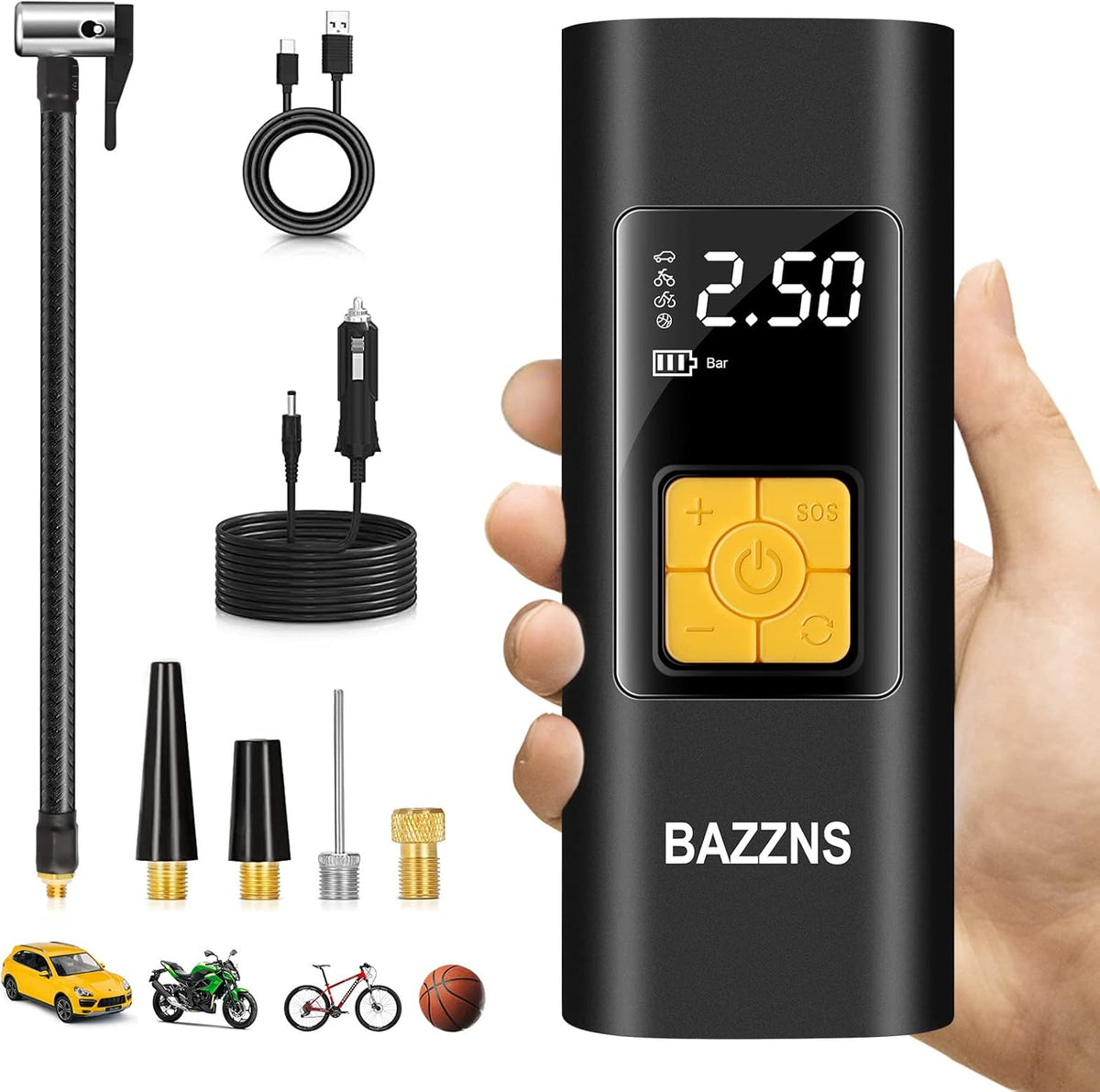 Cordless Tire Inflator Portable Air Compressor with 6000 mAh Battery Pressure Gauge LED Light T589