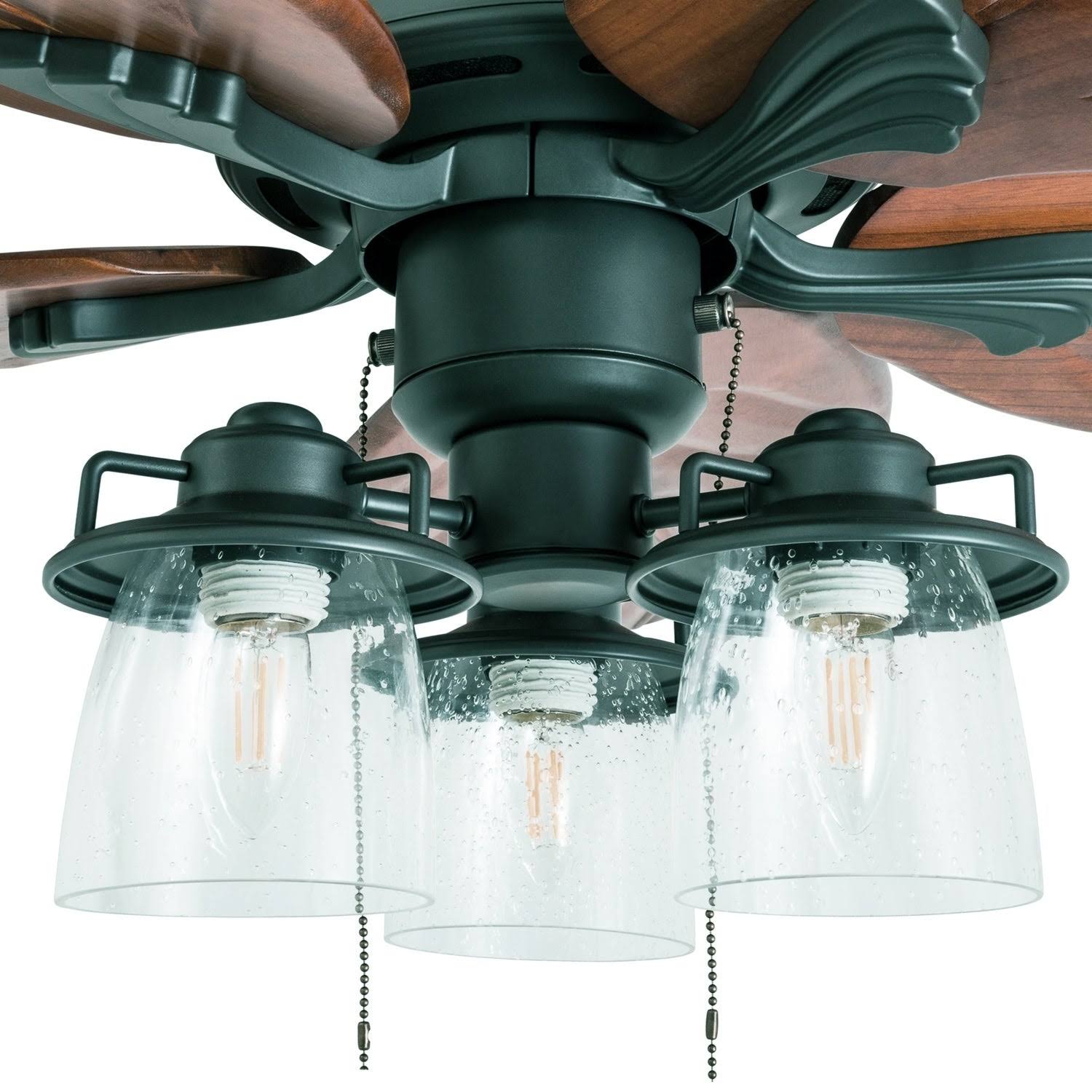 Aged Bronze LED Lighted Ceiling Fan with Hand-Carved Blades M803393