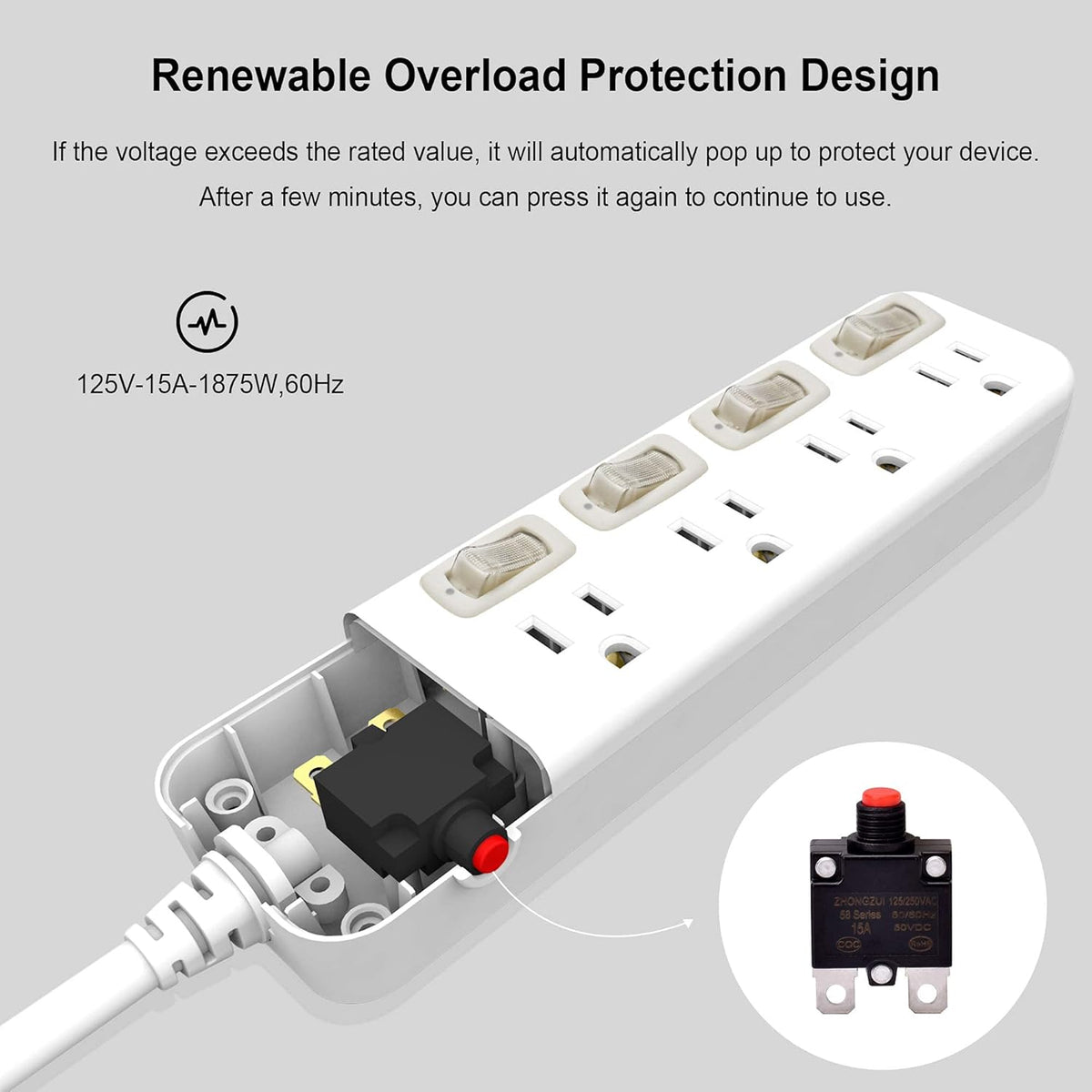 White 12 Pack Power Strip Surge Protector Extension Cord C76813