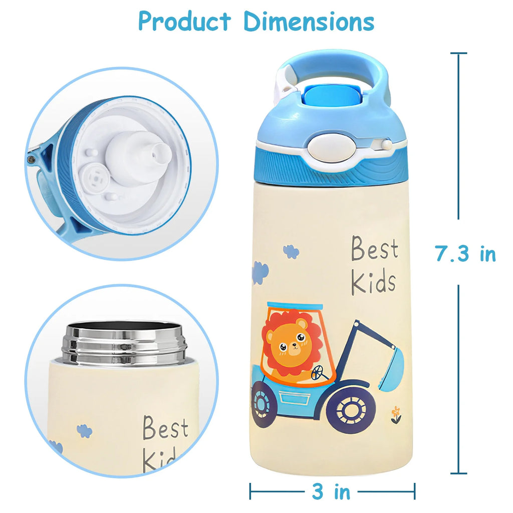 13.5Oz Insulated Stainless Steel Kids Water Bottle with Straw R9545