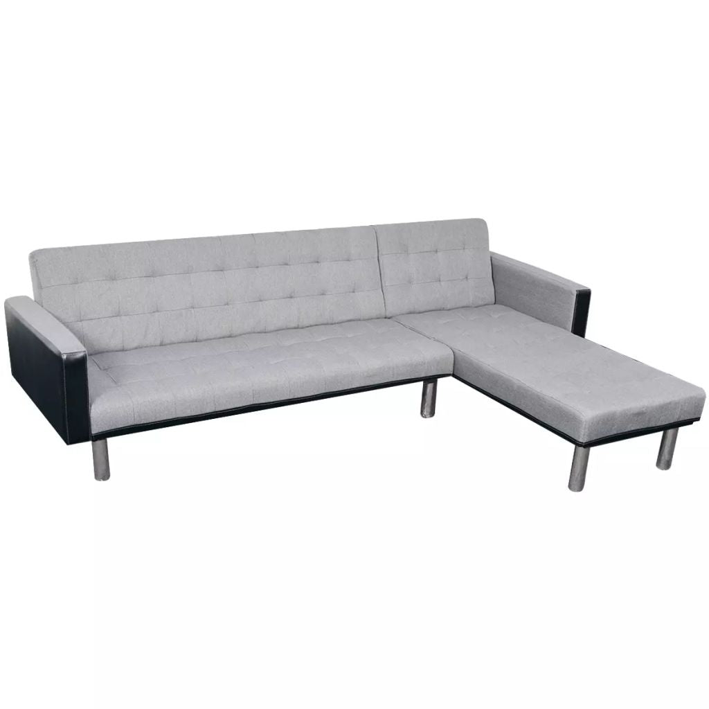 L-shaped Sofa Bed Fabric Black and Gray W4718