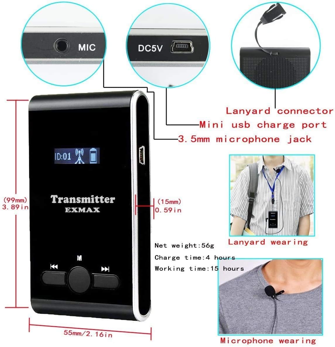 Wireless Tour Guide Voice Audio Transmission System with 32-slot Charge Case (2 Transmitters and 30 Receivers) F38577