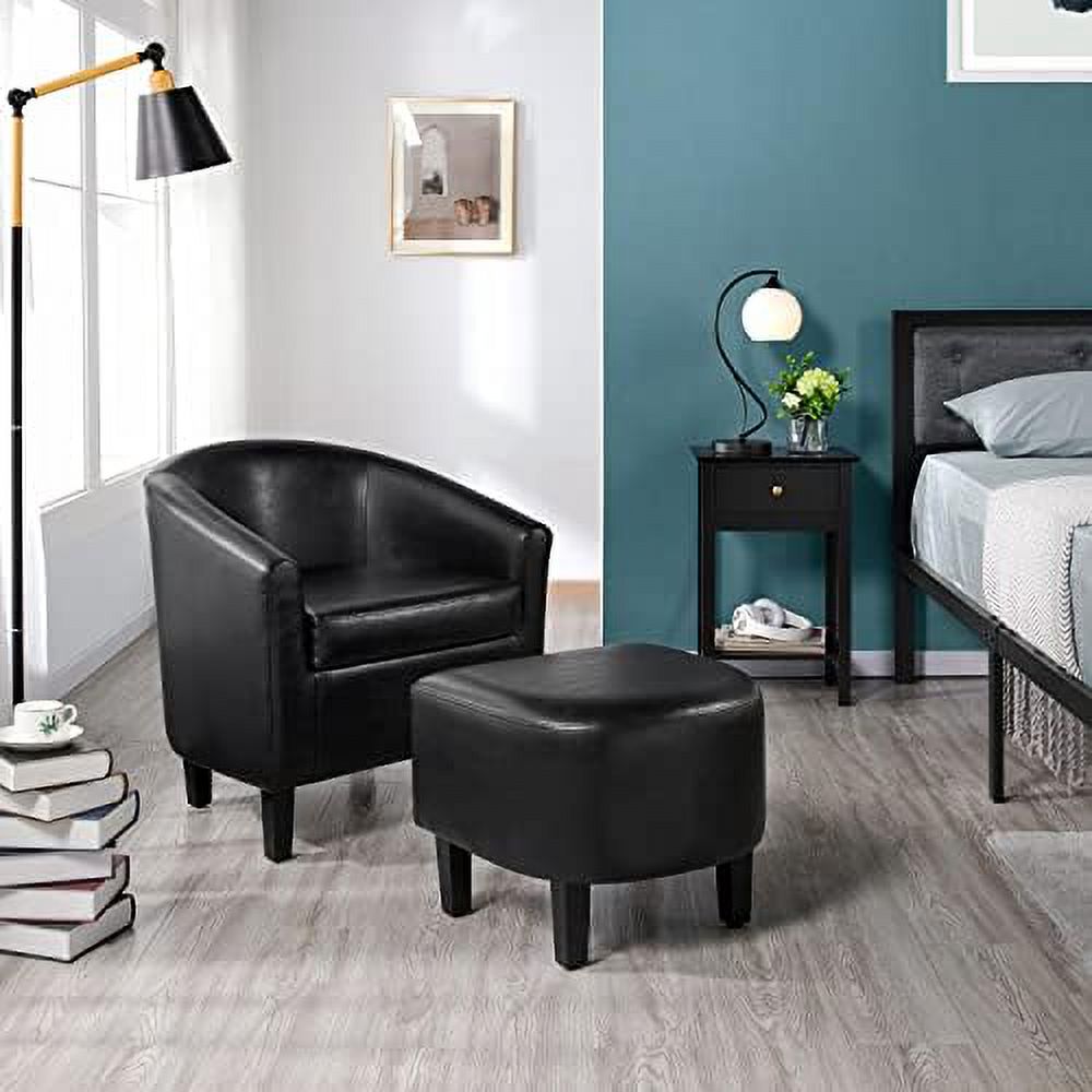 Black PU Leather Barrel Accent Chair with Ottoman Footrest Set S64071