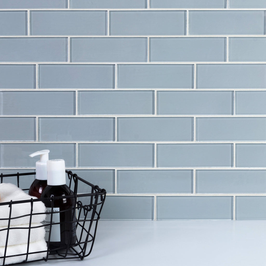 Moonlight Gray Glass Mosaic Subway Tile, 5 Square Feet per Carton Q378