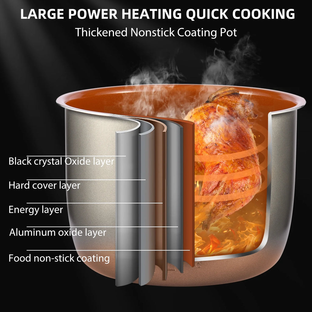 6 Quart Pressure Cooker and Air Fryer Combo with 2 Detachable Lids T190