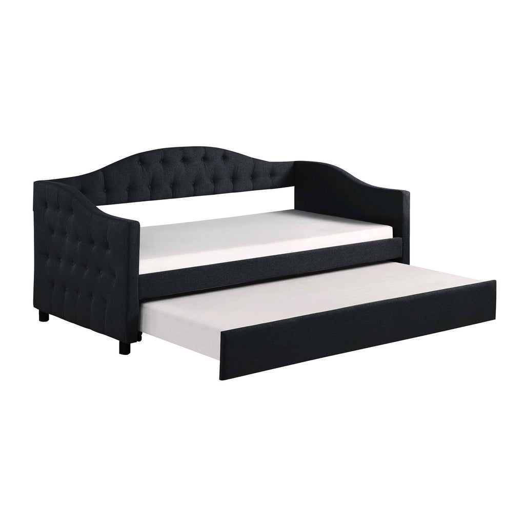 Dark Gray Wood Tufted Twin Size Daybed with Trundle D783
