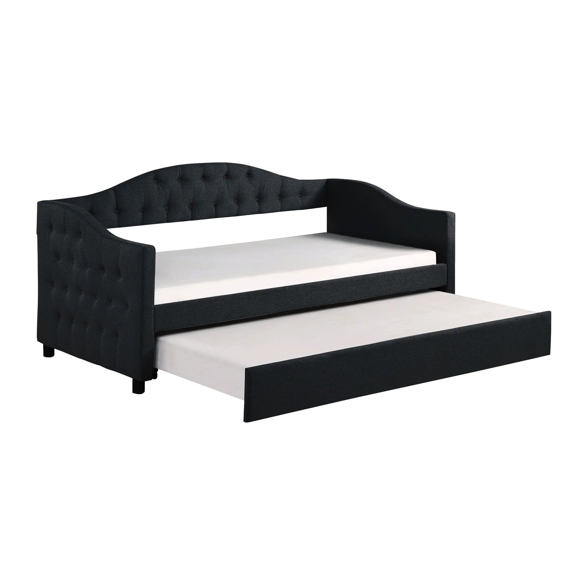 Dark Gray Wood Tufted Twin Size Daybed with Trundle D783