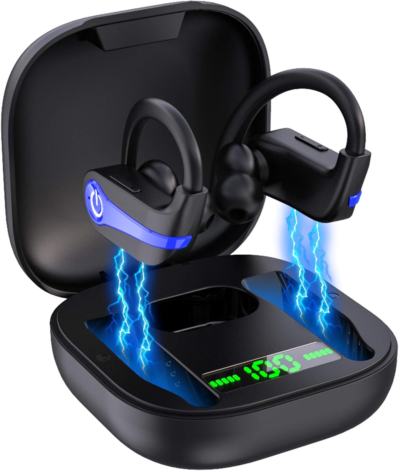 Wireless Earbud Bluetooth 5.1 Headphones in Ear Noise Cancelling with Mic IP7 Waterproof Earhooks LCD Display Pack of 2 Z598