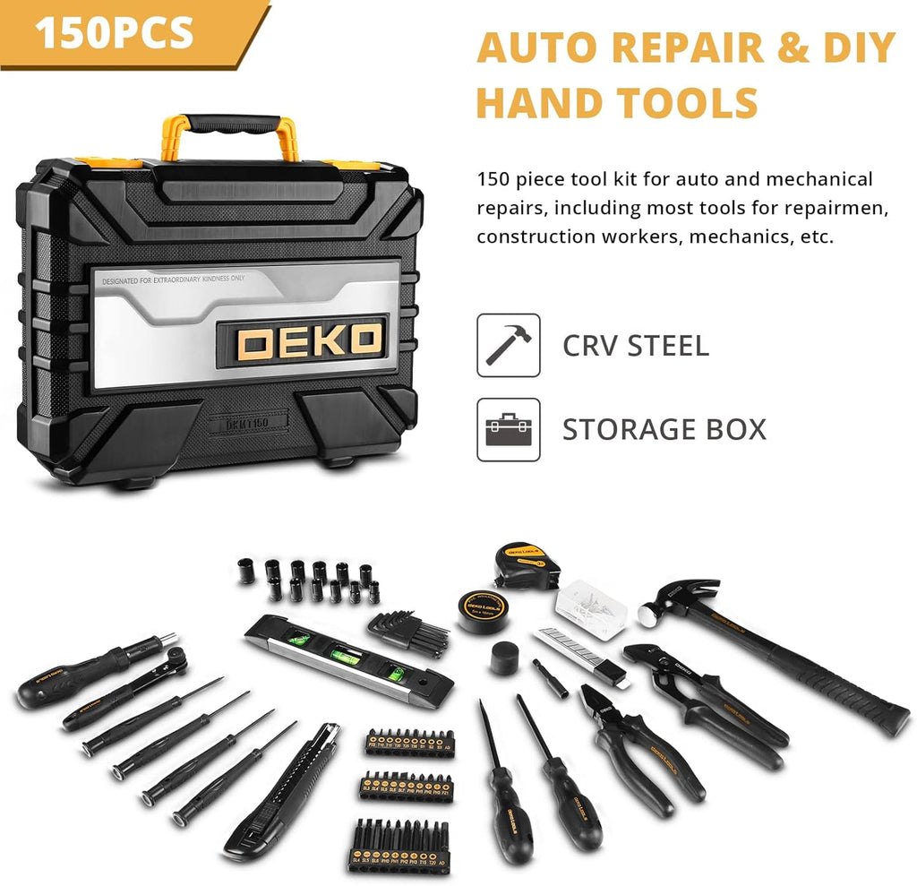 150 Piece Hand Tool Set with Plastic Toolbox Storage Case X726615