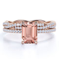 2 Carat Emerald Cut Morganite Bridal Trio Set U6289