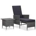 2 Piece Poly Rattan Gray Patio Lounge Set with Cushions Armchair Footrest Coffee Table L527