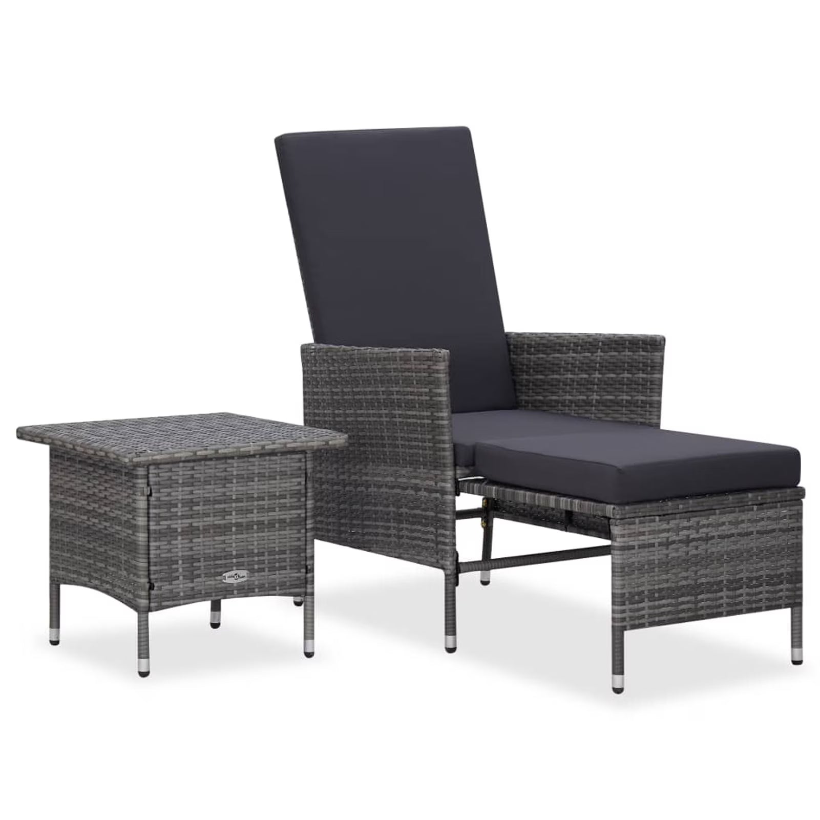 2 Piece Poly Rattan Gray Patio Lounge Set with Cushions Armchair Footrest Coffee Table L527