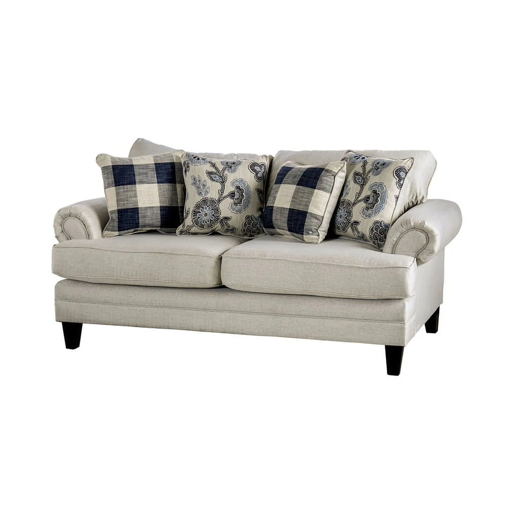 Ivory Fabric 3pc Sofa Set with Floral Chair M806663