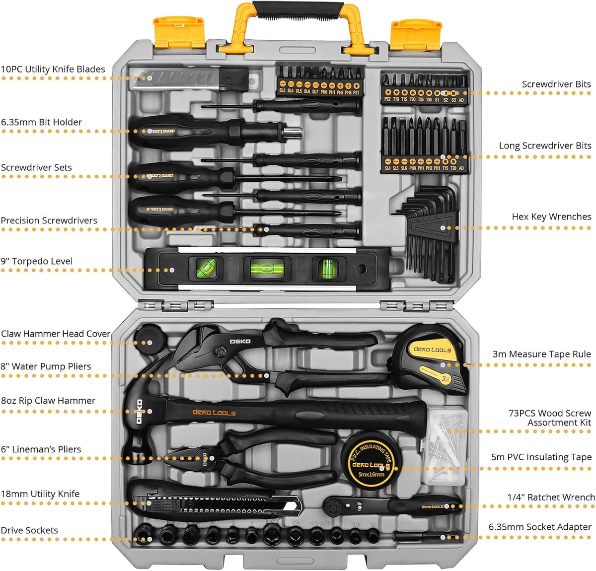 150 Piece Hand Tool Set with Plastic Toolbox Storage Case X726615