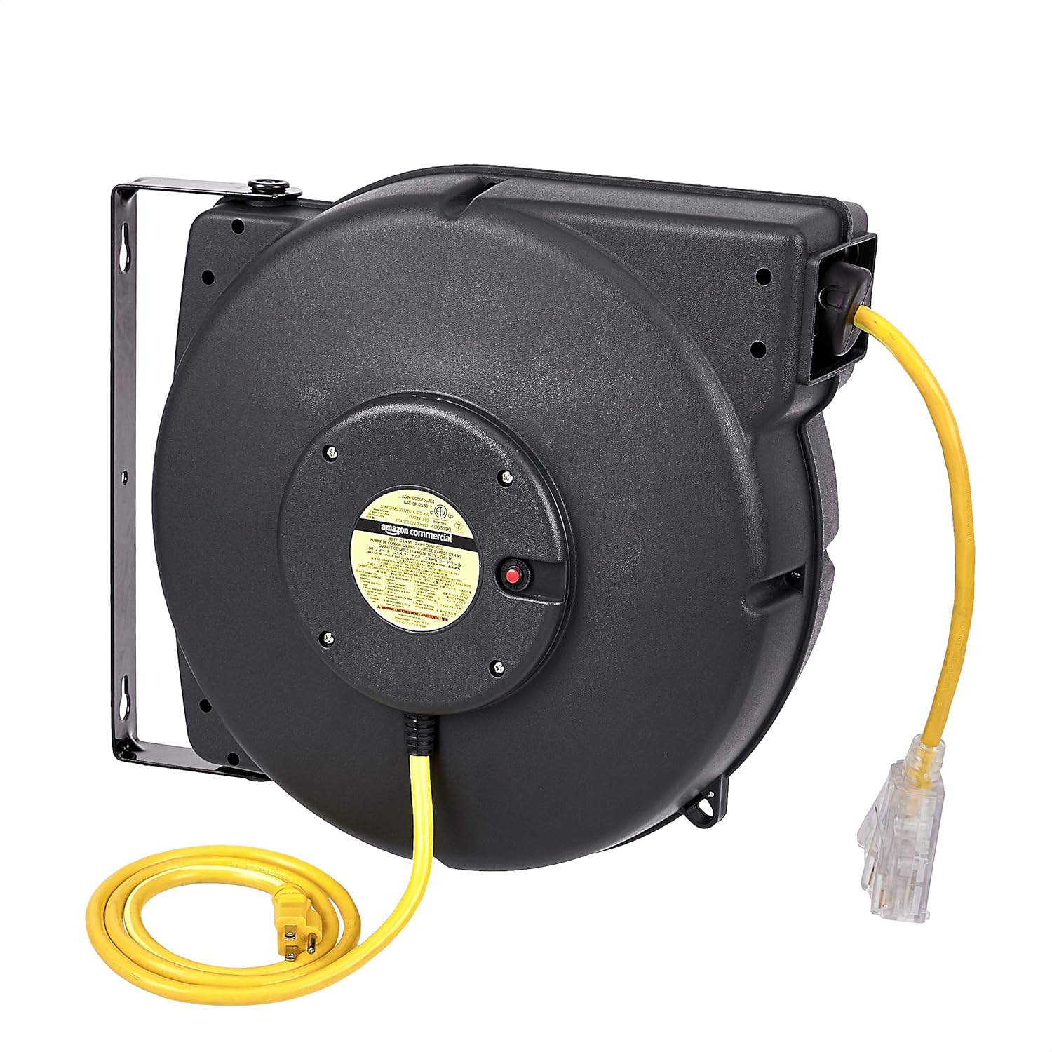 Extension Cord Reel Retractable Heavy Duty 12AWG x 80' Glow Strip Cable LED Light-Up Triple Tap Connector O347906