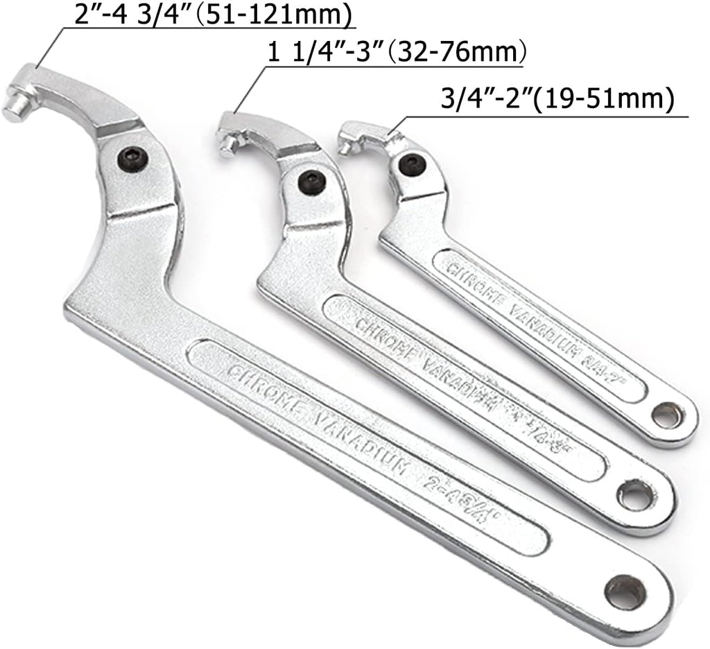 Adjustable C Spanner Hook Wrench Silver 2"-4 3/4" (51-121mm) Pack of 2 D359711