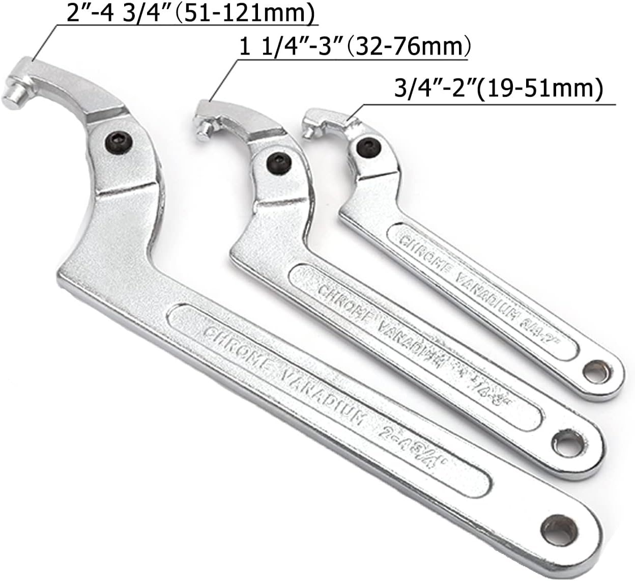 Adjustable C Spanner Hook Wrench Silver 2"-4 3/4" (51-121mm) Pack of 2 D359711