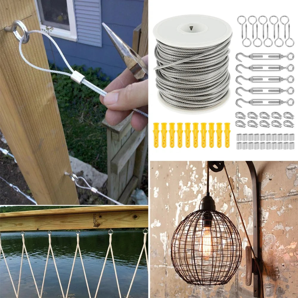 PVC Coated Steel Wire Rope String Light Hanging Cable Railing Kit L750