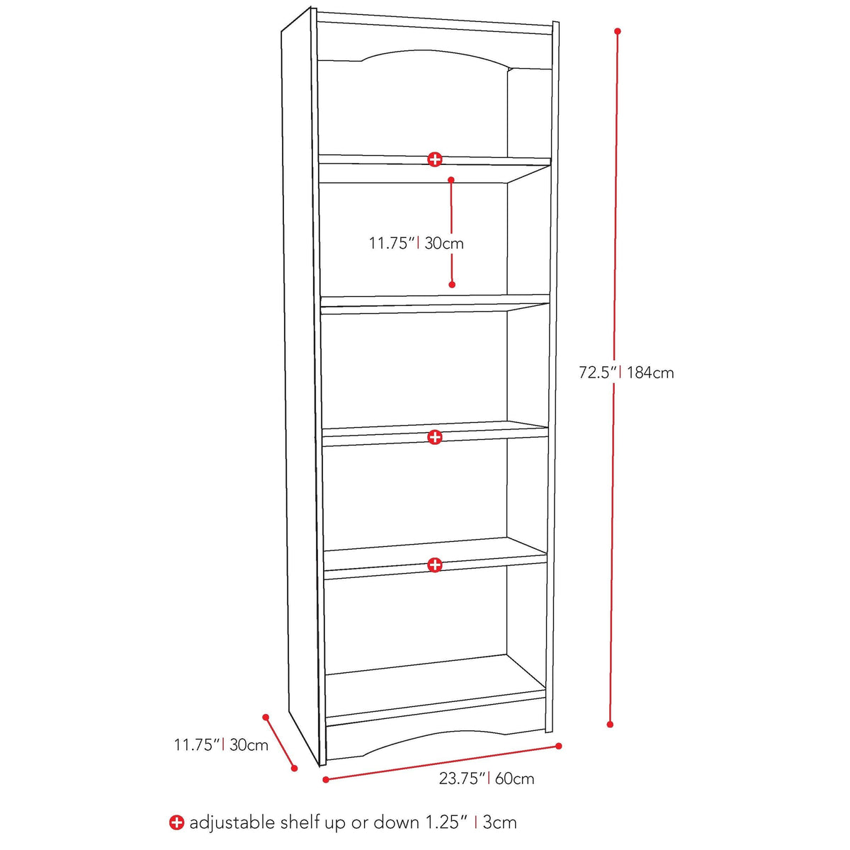 Midnight Black 72-Inch Bookcase E885
