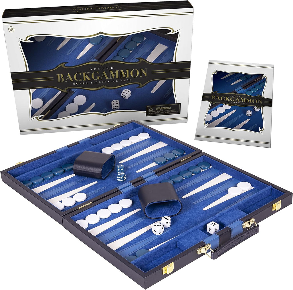 Black Large 18 Inch Leather Backgammon Set, Pack of 2 A619359