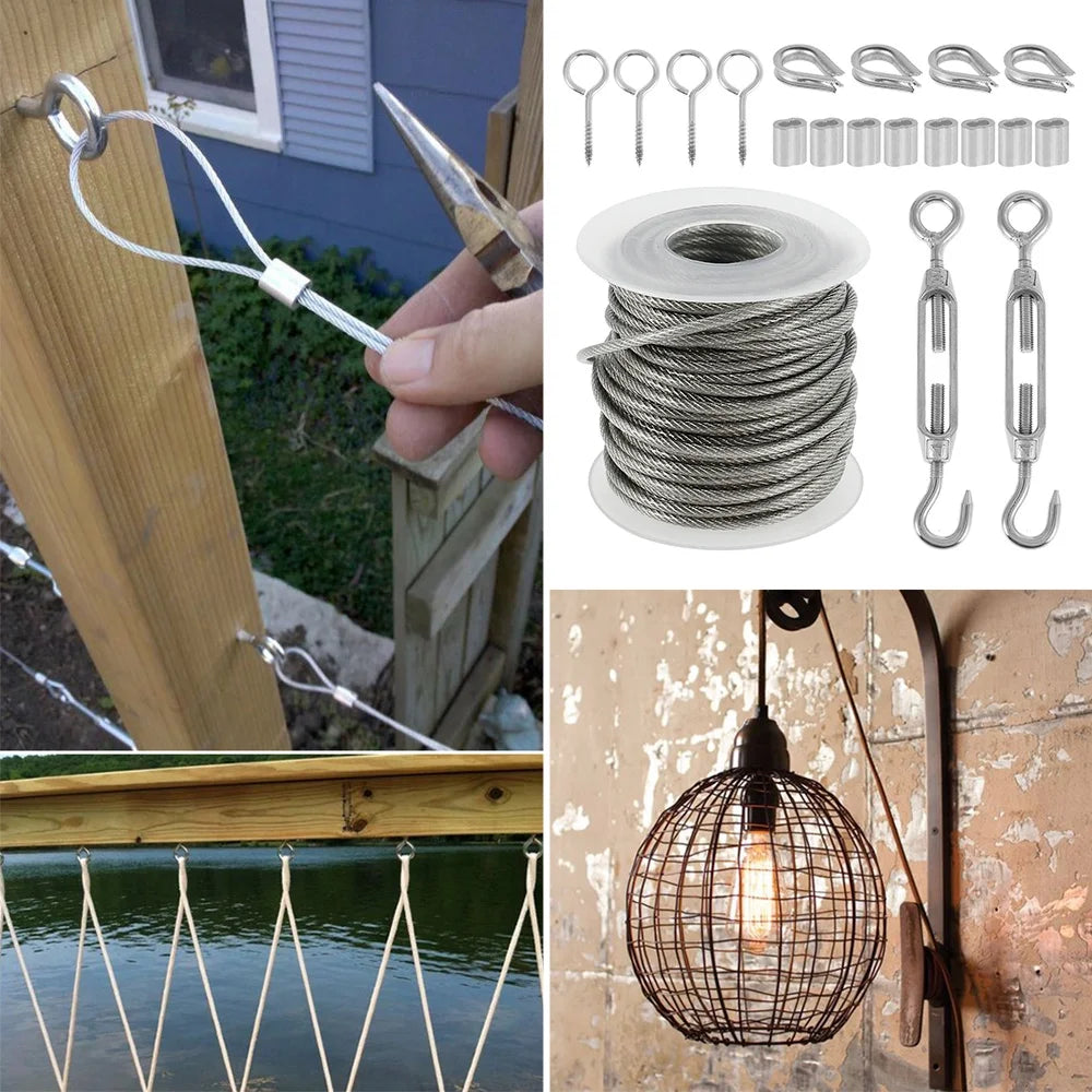 PVC Coated Steel Wire Rope String Light Hanging Cable Railing Kit L750