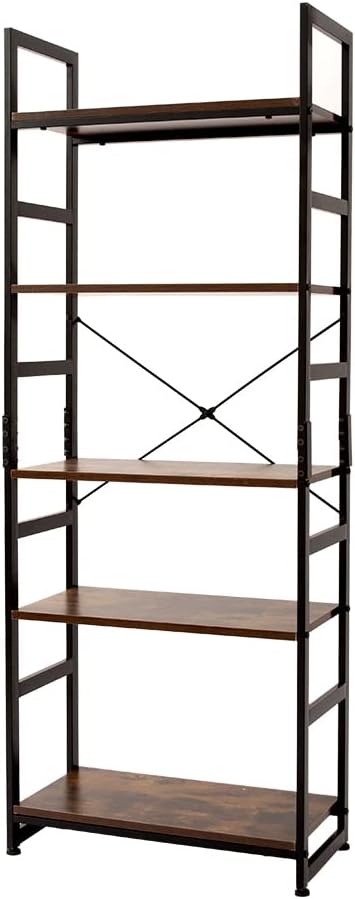5-Tier Tall Bookcase, Industrial Style Bookshelf, Rustic Brown Z76212