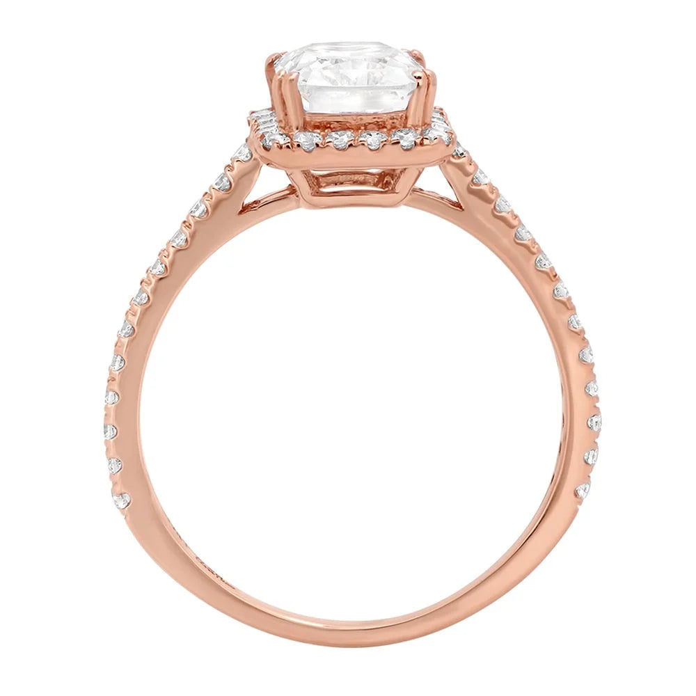 18K Rose Gold Halo Engagement Ring With Crystal Side Stones A6001