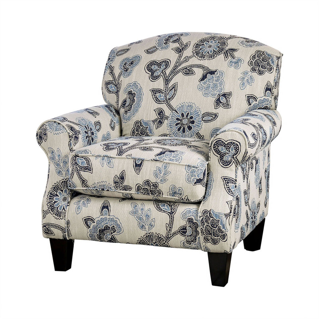 Ivory Fabric 3pc Sofa Set with Floral Chair M806663