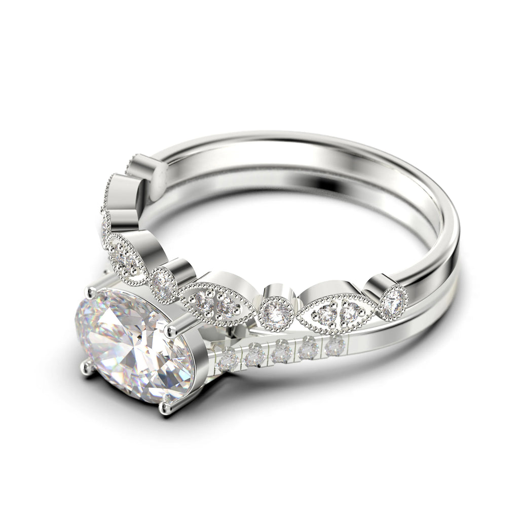 Oval Cut Diamond Moissanite Engagement Ring in 925 Sterling Silver With 18k White Gold Plating A2299