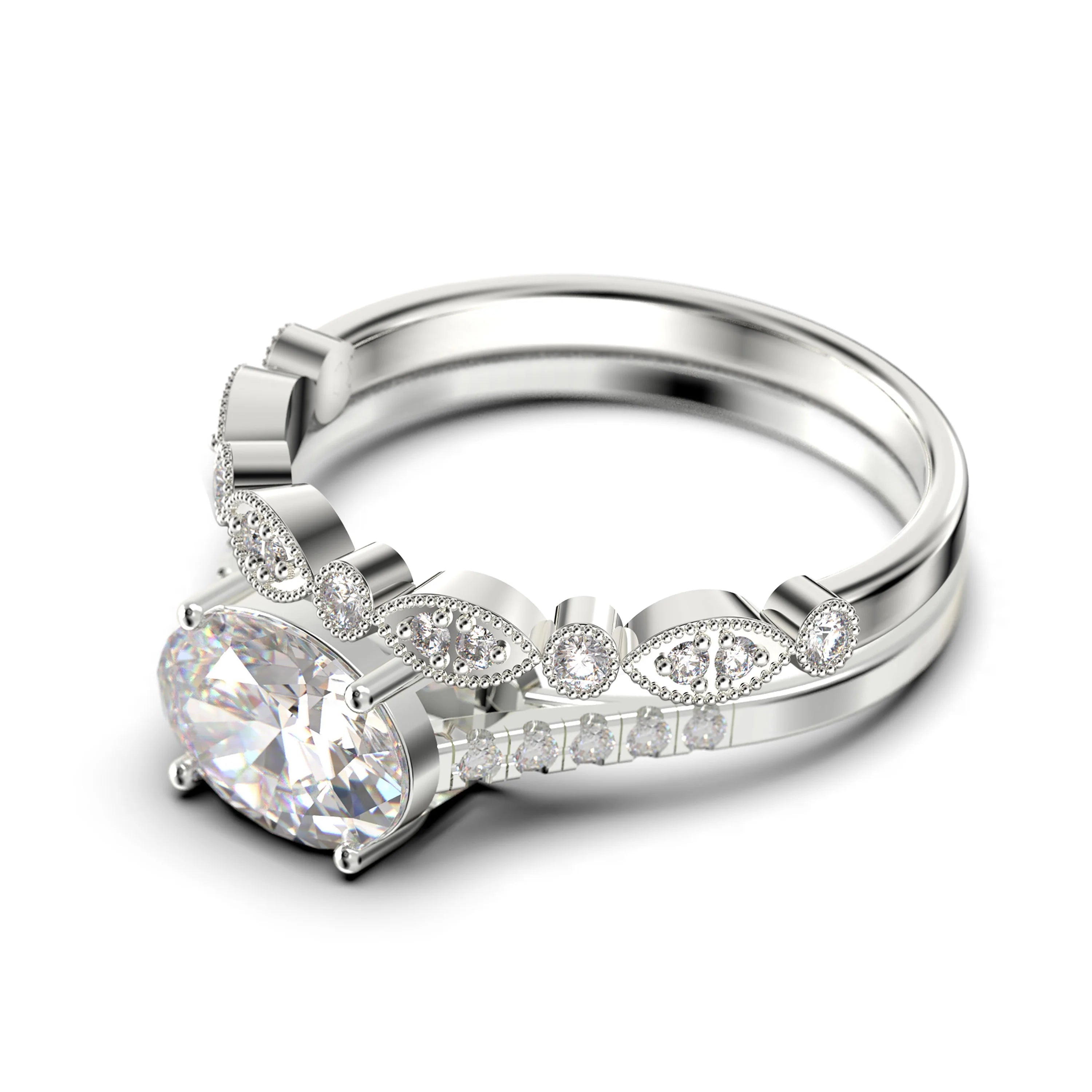 Oval Cut Diamond Moissanite Engagement Ring in 925 Sterling Silver With 18k White Gold Plating A2299