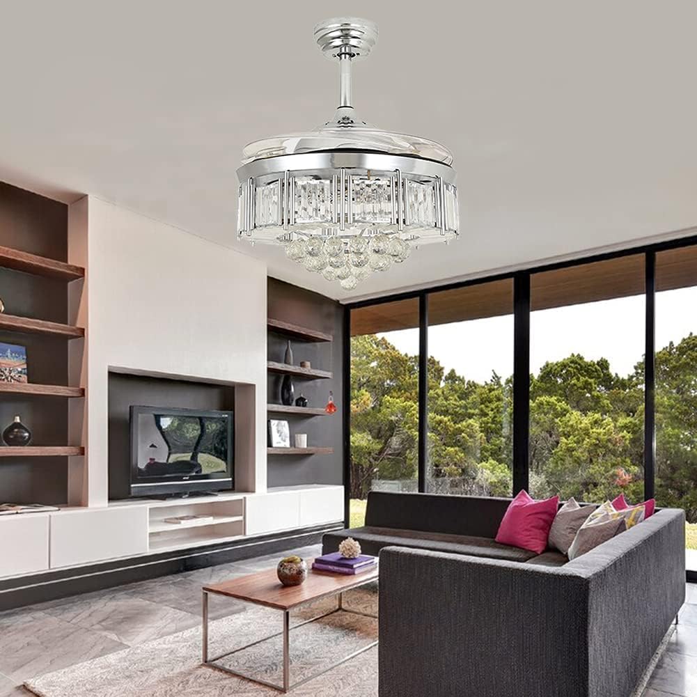 Silver Retractable LED Chandelier Ceiling Fan with Light E9220