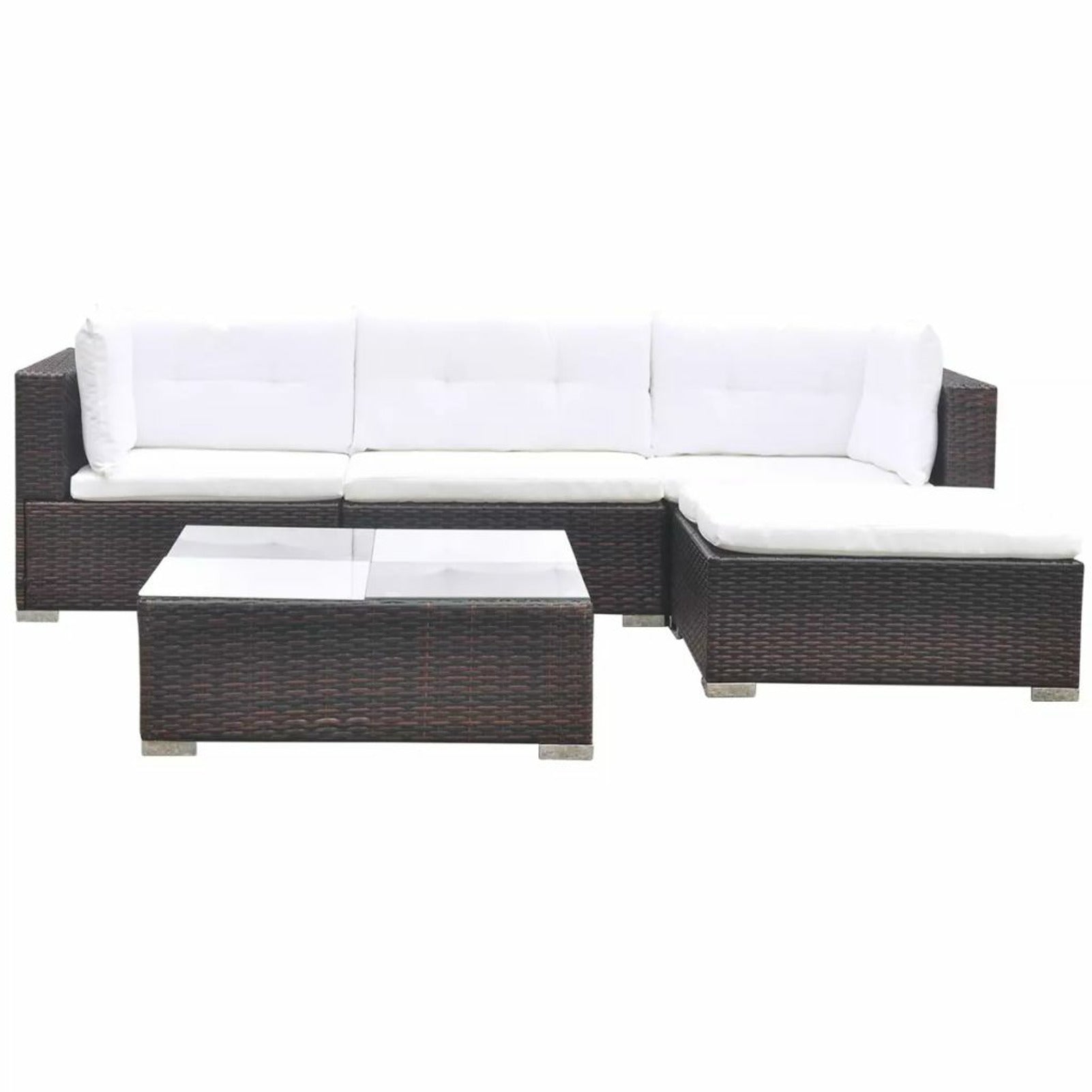 5 Piece Outdoor Sectional Sofa Lounge with Coffee Table and Ottoman Set Cushioned Poly Rattan E3985