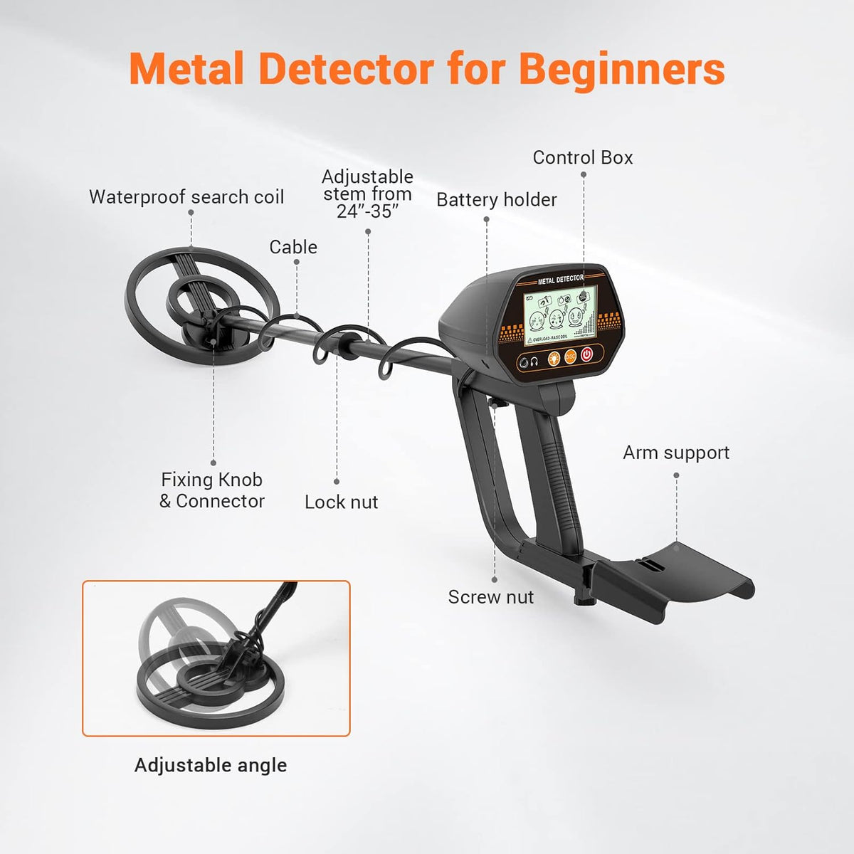 Metal Detector with LCD Display, Waterproof Coil, Carrying Case Pack of 2 V609995