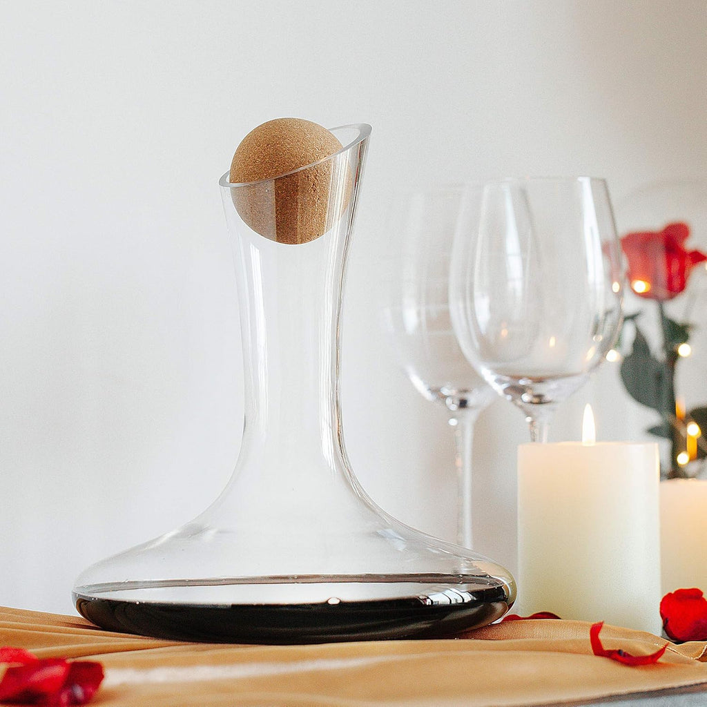 XL Hand Blown Crystal Glass Wine Decanter with Drying Stand, Stopper, Brush and Beads, Pack of 2 V49049