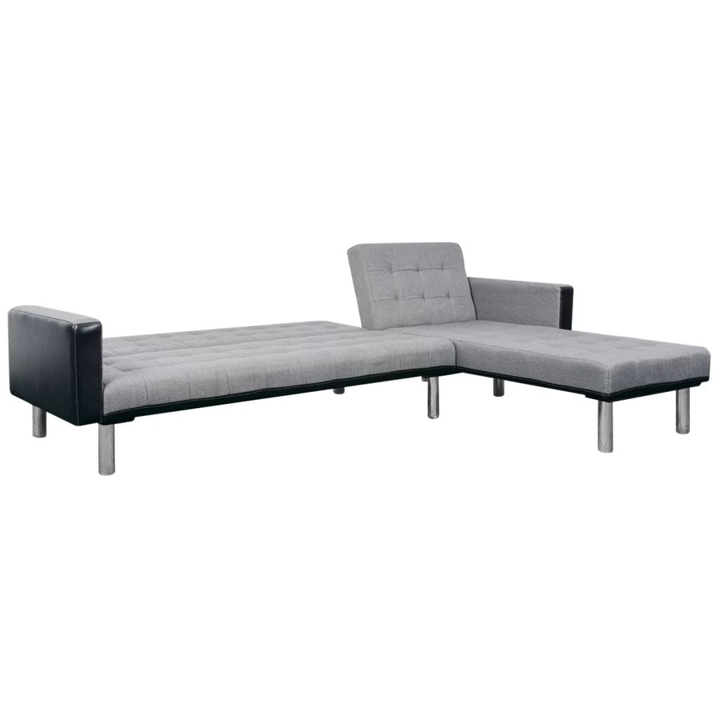 L-shaped Sofa Bed Fabric Black and Gray W4718