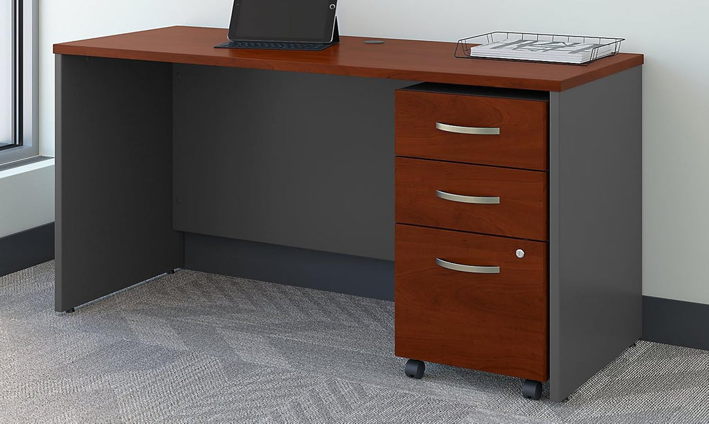 Office Desk with Mobile File Cabinet, 60W x 24D, Hansen Cherry I910748