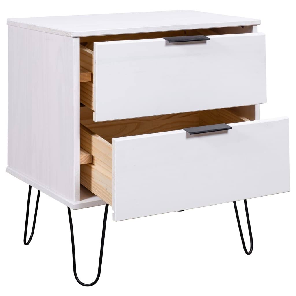 White Solid Pine Wood Bedside Cabinet C53019