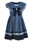 Girls' Linen Sailor Dress, Blue, 7 L192
