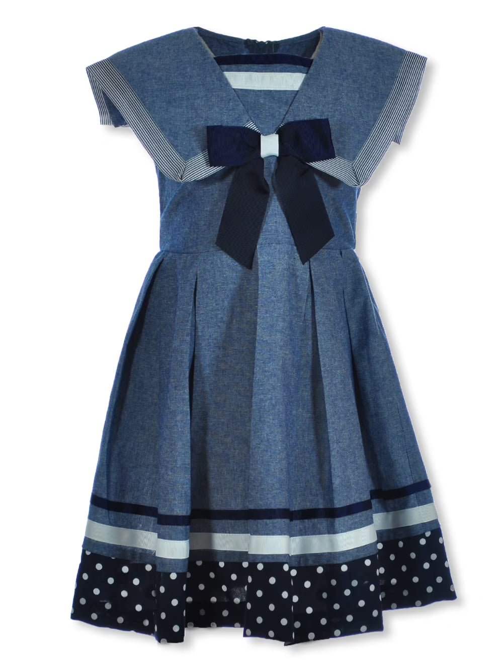 Girls' Linen Sailor Dress, Blue, 7 L192