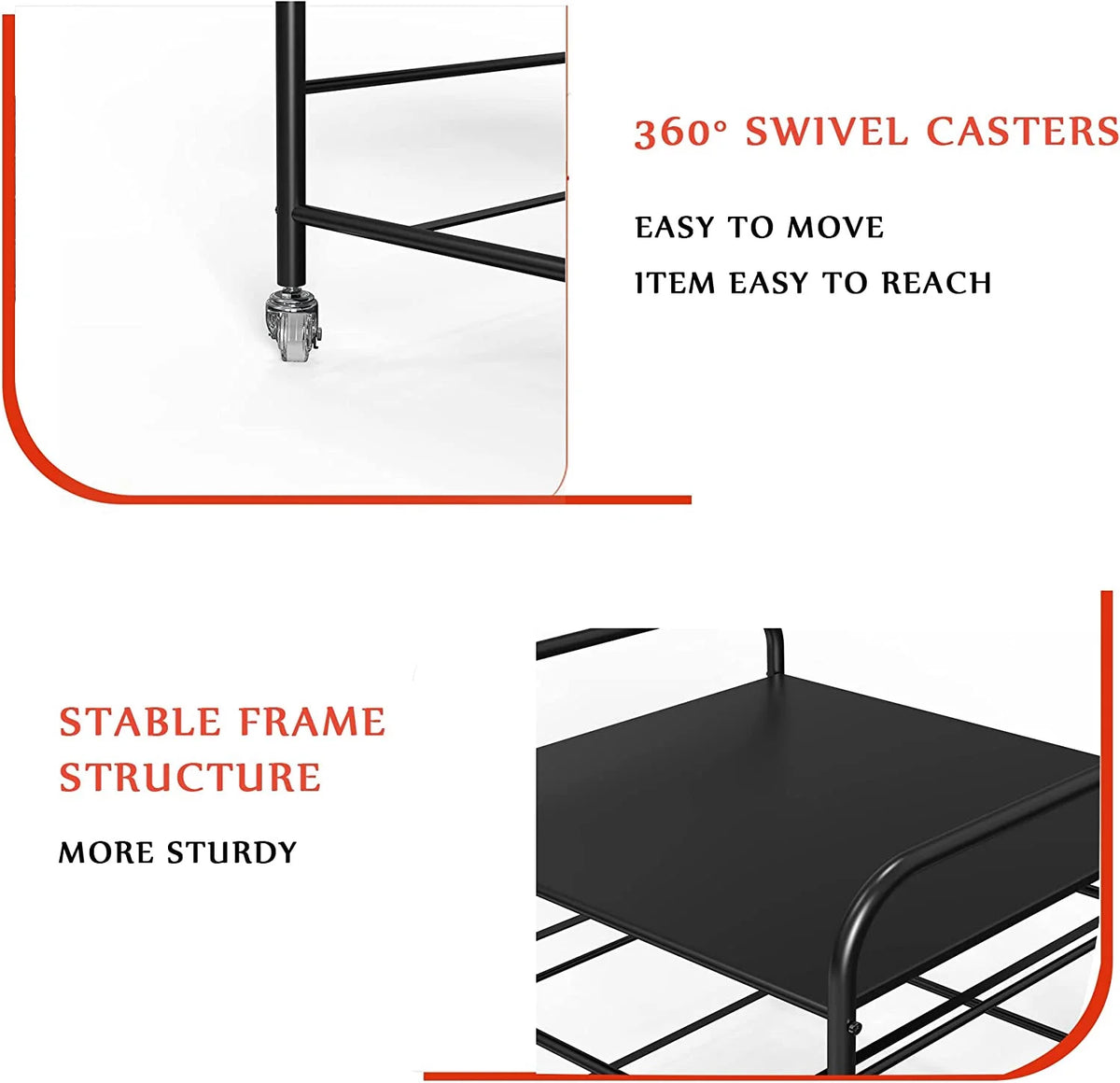 Fridge Stand with Storage, 2 Drawer, Metal Frame, 4 Swivel Wheels F38537