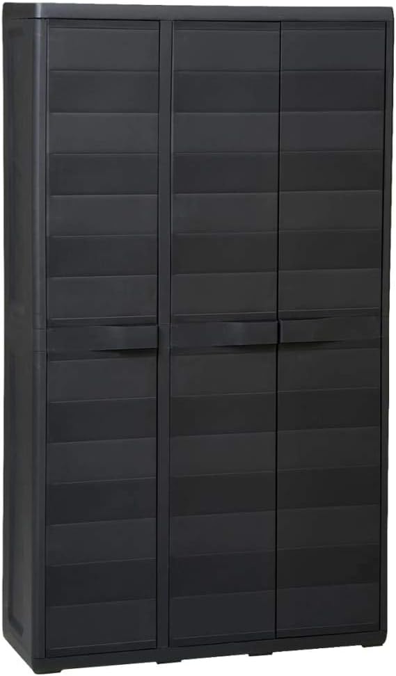 Black Polypropylene Garden Storage Cabinet with 2 Shelves H29406