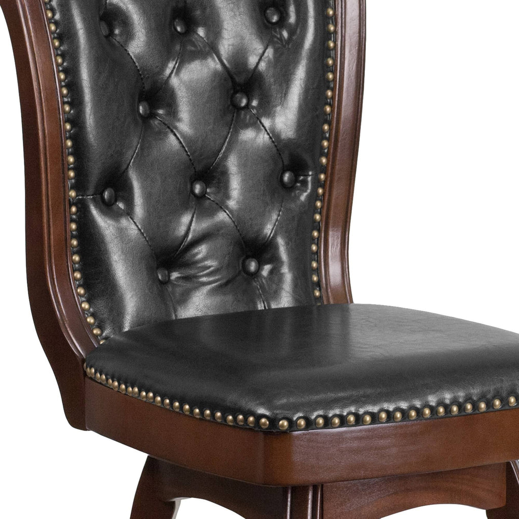 26 Inch Cappuccino Wood Counter Height Stool with Black Leather Swivel Seat O8760