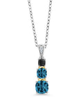 London Blue Topaz 925 Silver 10K Yellow Gold Diamond Pendant with Chain G321758