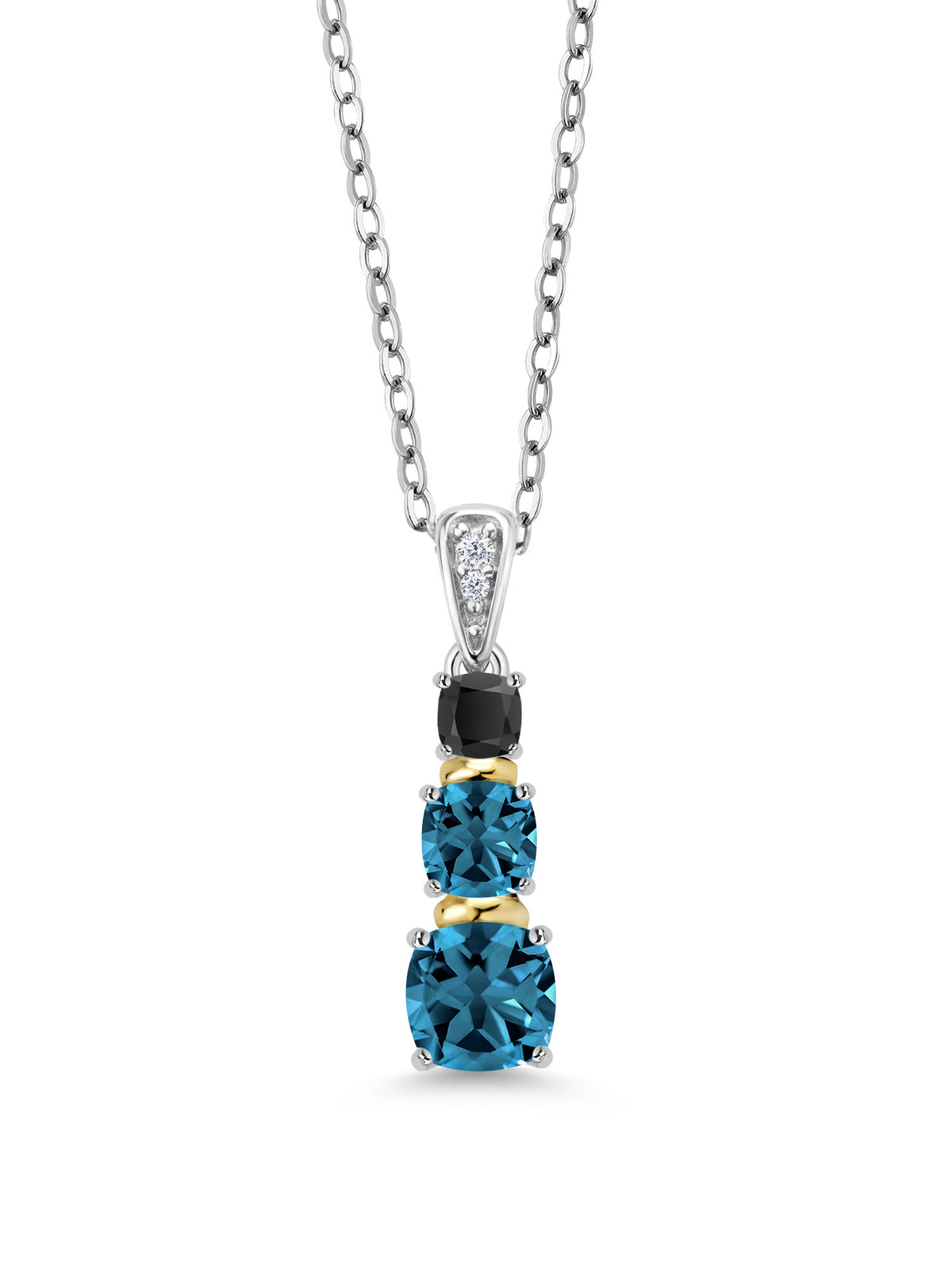 London Blue Topaz 925 Silver 10K Yellow Gold Diamond Pendant with Chain G321758