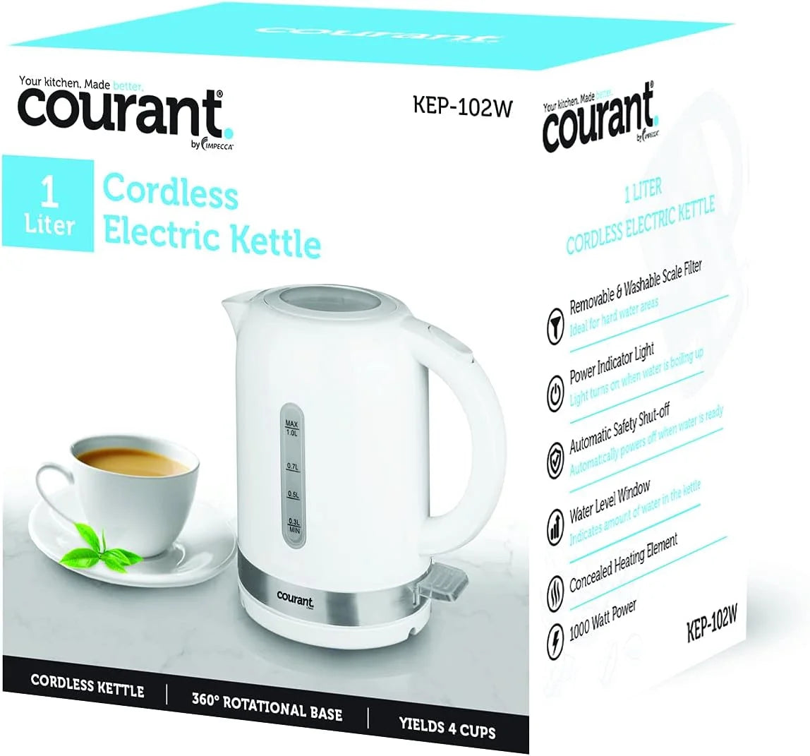 White 1 Liter Cordless Electric Kettle C80709