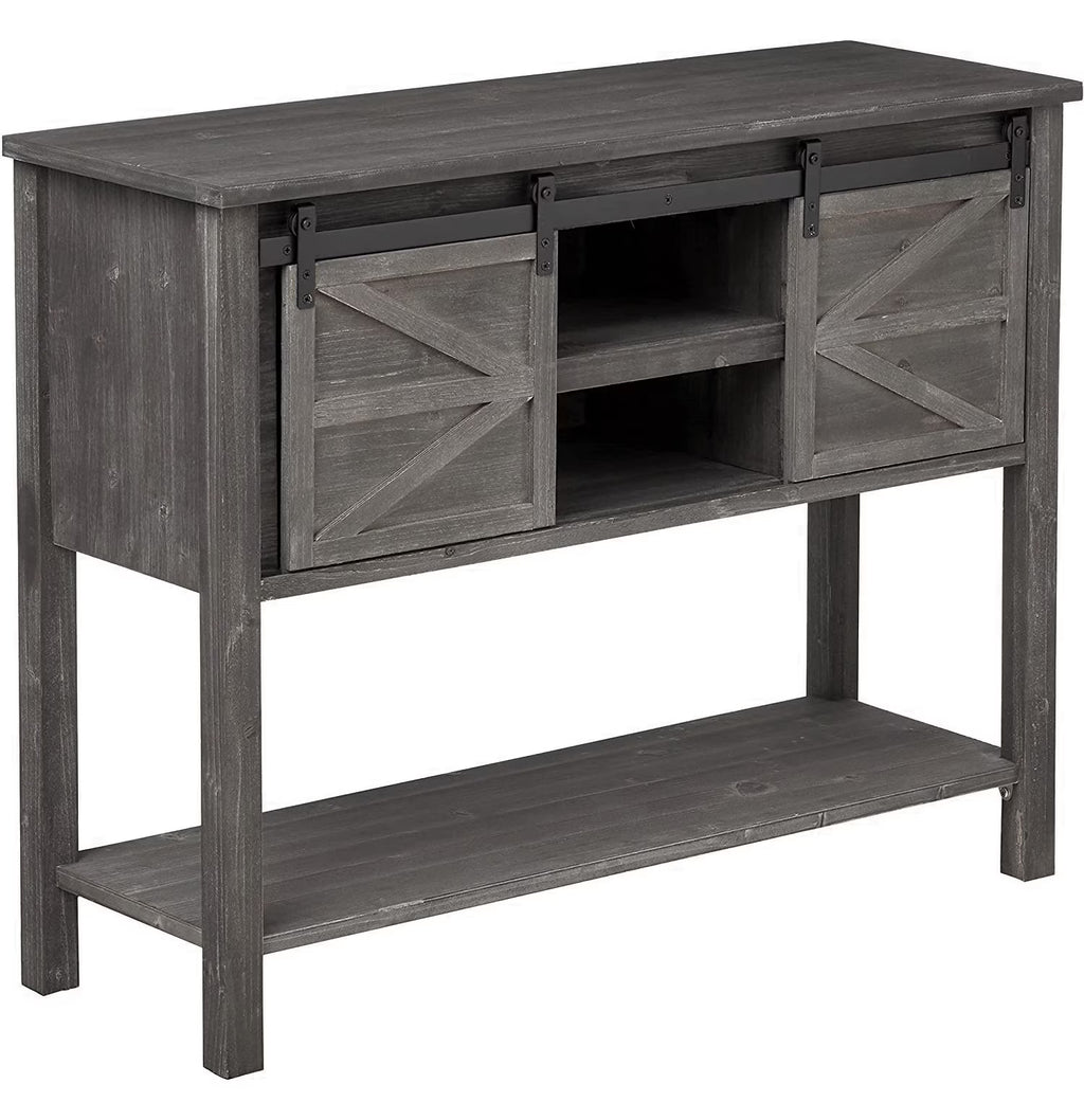 Antique Farmhouse Console Table with Sliding Barn Doors and Bottom Storage Shelf, Gray H5497